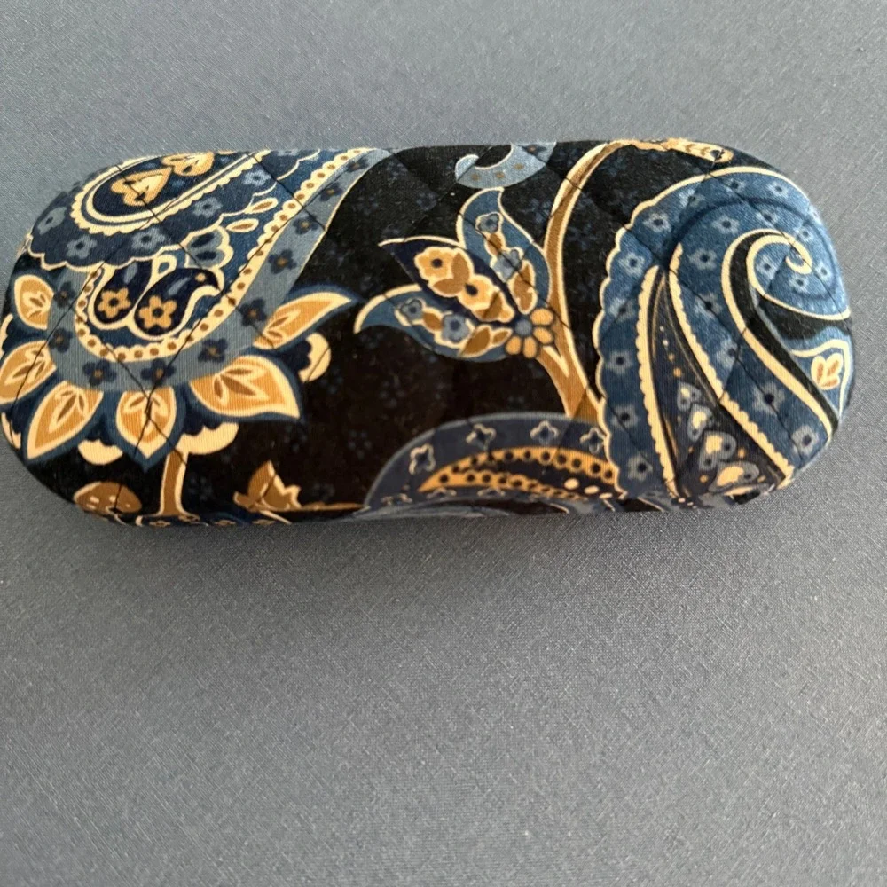 Vera Bradley Blue Gold Paisley Quilted Hard Shell Eyeglass Sunglasses Case